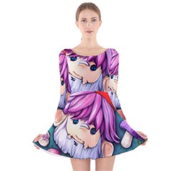 Sacred Mushroom Art Long Sleeve Velvet Skater Dress by GardenOfOphir