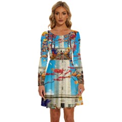 Lighthouse Long Sleeve Wide Neck Velvet Dress by artworkshop