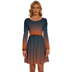 Sky Gradient Long Sleeve Wide Neck Velvet Dress by artworkshop
