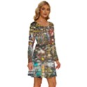 Water Droplets Long Sleeve Wide Neck Velvet Dress View3