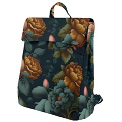 Floral Flower Blossom Turquoise Flap Top Backpack by Ravend