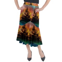 Tree Nature Landscape Fantasy Midi Mermaid Skirt by Ravend