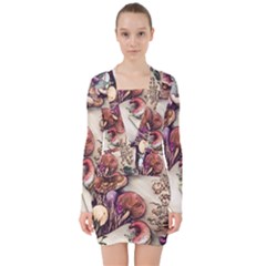 Toadstools And Charms For Necromancy And Conjuration V-neck Bodycon Long Sleeve Dress by GardenOfOphir