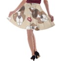 Beagle Satin Short Sleeve Pajamas Set A-line Skater Skirt View2