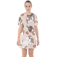Beagle Satin Short Sleeve Pajamas Set Sixties Short Sleeve Mini Dress by coretdikit