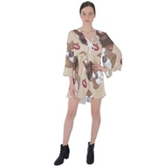 Beagle Satin Short Sleeve Pajamas Set V-neck Flare Sleeve Mini Dress by coretdikit