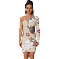 Beagle Satin Short Sleeve Pajamas Set Long Sleeve One Shoulder Mini Dress by coretdikit