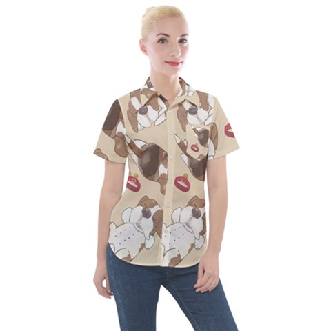 Beagel150dpi Patternbeagle8x8cm Women s Short Sleeve Pocket Shirt by coretdikit