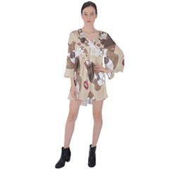 Beagel150dpi Patternbeagle8x8cm V-neck Flare Sleeve Mini Dress by coretdikit