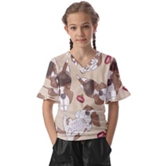 Beagel150dpi Patternbeagle8x8cm Kids  V-neck Horn Sleeve Blouse by coretdikit