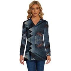 Background Pattern Geometric Glass Mirrors Long Sleeve Drawstring Hooded Top by Ravend