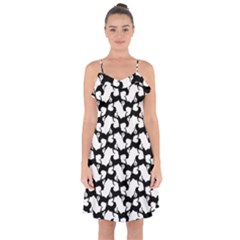 Playful Pups Black And White Pattern Ruffle Detail Chiffon Dress by dflcprintsclothing