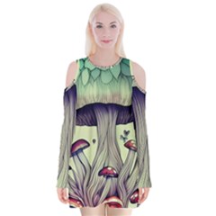Toadstool Charm For Necromancy And Wizardry Velvet Long Sleeve Shoulder Cutout Dress by GardenOfOphir
