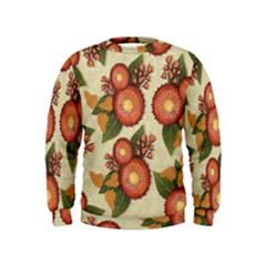 Flowers Leaves Pattern Flora Botany Drawing Art Kids  Sweatshirt by Ravend