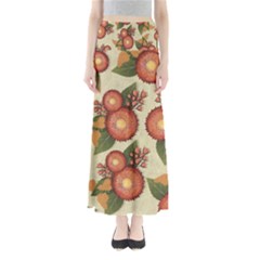 Flowers Leaves Pattern Flora Botany Drawing Art Full Length Maxi Skirt by Ravend