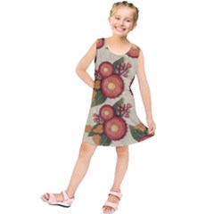 Flowers Leaves Pattern Flora Botany Drawing Art Kids  Tunic Dress by Ravend