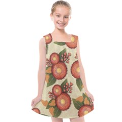 Flowers Leaves Pattern Flora Botany Drawing Art Kids  Cross Back Dress by Ravend