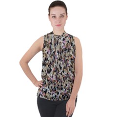 Mystic Geometry Abstract Print Mock Neck Chiffon Sleeveless Top by dflcprintsclothing