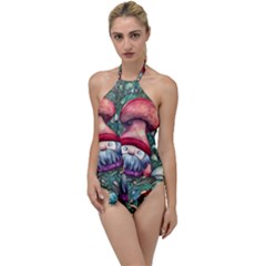 Black Art Mushroom For Incantation And Witchcraft Go With The Flow One Piece Swimsuit by GardenOfOphir