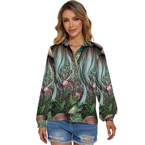 Craft Mushroom Women s Long Sleeve Button Down Shirt by GardenOfOphir