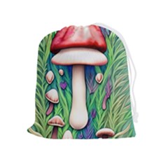 Vintage Forest Mushrooms Drawstring Pouch (xl) by GardenOfOphir