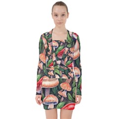 Rustic Mushroom V-neck Bodycon Long Sleeve Dress by GardenOfOphir