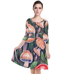 Rustic Mushroom Quarter Sleeve Waist Band Dress by GardenOfOphir