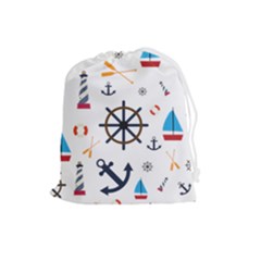 Marine Nautical Seamless Lifebuoy Anchor Pattern Drawstring Pouch (large) by Jancukart