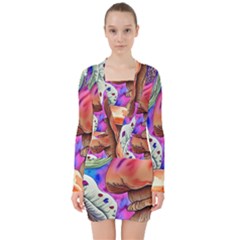 Goblin Mushrooms V-neck Bodycon Long Sleeve Dress by GardenOfOphir