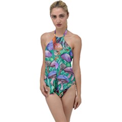 Forestcore Fantasy Farmcore Mushroom Foraging Go With The Flow One Piece Swimsuit by GardenOfOphir