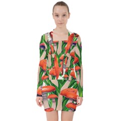 Fairycore Forest Mushroom V-neck Bodycon Long Sleeve Dress by GardenOfOphir