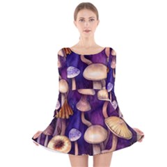 Whimsical Forest Mushroom Long Sleeve Velvet Skater Dress by GardenOfOphir
