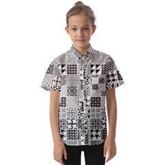 Black And White Geometric Patterns Kids  Short Sleeve Shirt by Jancukart