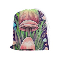 Tiny Forest Mushrooms Drawstring Pouch (xl) by GardenOfOphir