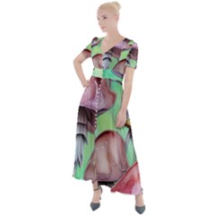 Historical Mushroom Forest Button Up Short Sleeve Maxi Dress by GardenOfOphir