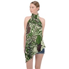 Texture Ornament Pattern Seamless Paisley Halter Asymmetric Satin Top by Jancukart