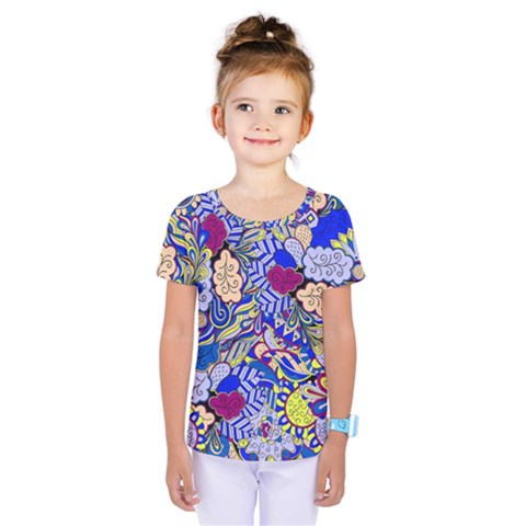 Blue Yellow Background Pattern Vector Texture Paisley Kids  One Piece Tee by Jancukart