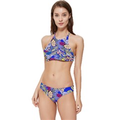 Blue Yellow Background Pattern Vector Texture Paisley Banded Triangle Bikini Set by Jancukart
