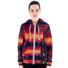 New York City Urban Skyline Harbor Bay Reflections Women s Zipper Hoodie by Jancukart