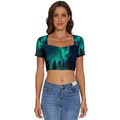 Aurora Northern Lights Phenomenon Atmosphere Sky Short Sleeve Square Neckline Crop Top  by Jancukart
