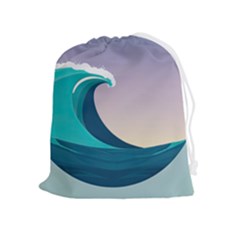 Tsunami Tidal Wave Wave Minimalist Ocean Sea 4 Drawstring Pouch (xl) by Pakemis
