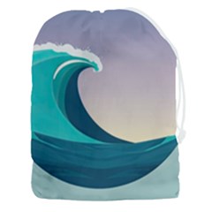 Tsunami Tidal Wave Wave Minimalist Ocean Sea 4 Drawstring Pouch (3xl) by Pakemis