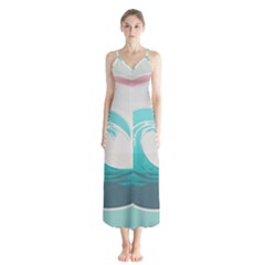 Tidal Wave Ocean Sea Tsunami Wave Minimalist Button Up Chiffon Maxi Dress by Pakemis