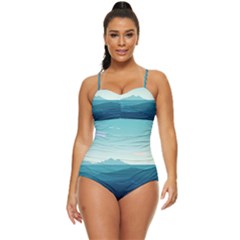Ai Generated Ocean Waves Sea Water Nautical Retro Full Coverage Swimsuit by Pakemis