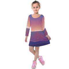 Sunset Ocean Beach Water Tropical Island Vacation Nature Kids  Long Sleeve Velvet Dress by Pakemis