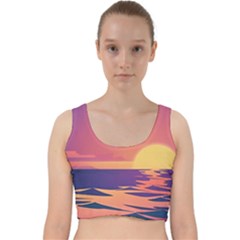 Sunset Ocean Beach Water Tropical Island Vacation Velvet Racer Back Crop Top by Pakemis