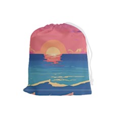 Sunset Ocean Beach Water Tropical Island Vacation 2 Drawstring Pouch (large) by Pakemis