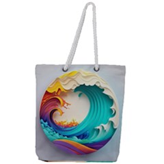 Tsunami Tidal Wave Wave Minimalist Ocean Sea 3 Full Print Rope Handle Tote (large) by Pakemis