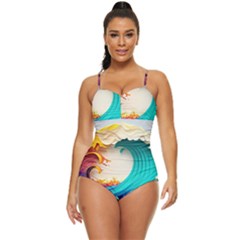 Tsunami Tidal Wave Wave Minimalist Ocean Sea 3 Retro Full Coverage Swimsuit by Pakemis