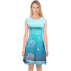 Ai Generated Ocean Sea Fish Aquatic Water Nature 4 Capsleeve Midi Dress by Pakemis